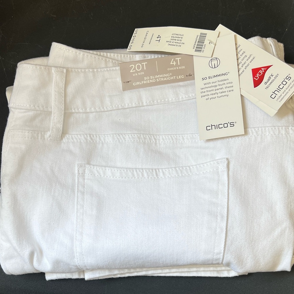Chico's White So Slimming Jeans - Girlfriend Straight Leg Sz 20 Tall